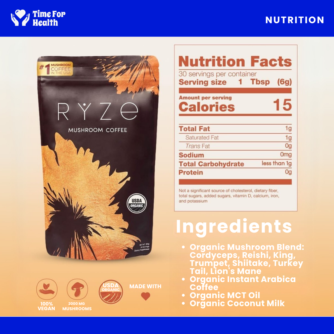 RYZE Mushroom Coffee - 6 Adaptogenic Mushrooms